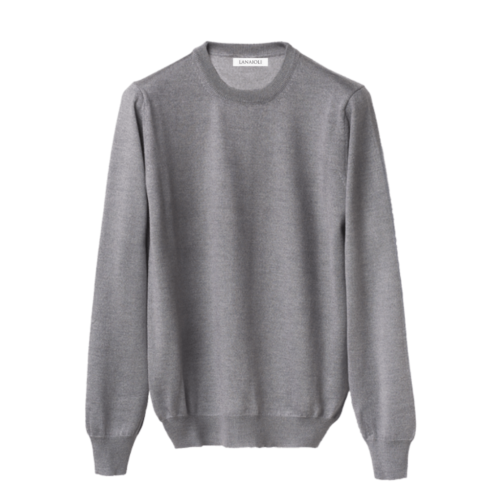 Men's Crew Neck Sweater in Cashmere, Silk and Extrafine Merino Wool Blend-6