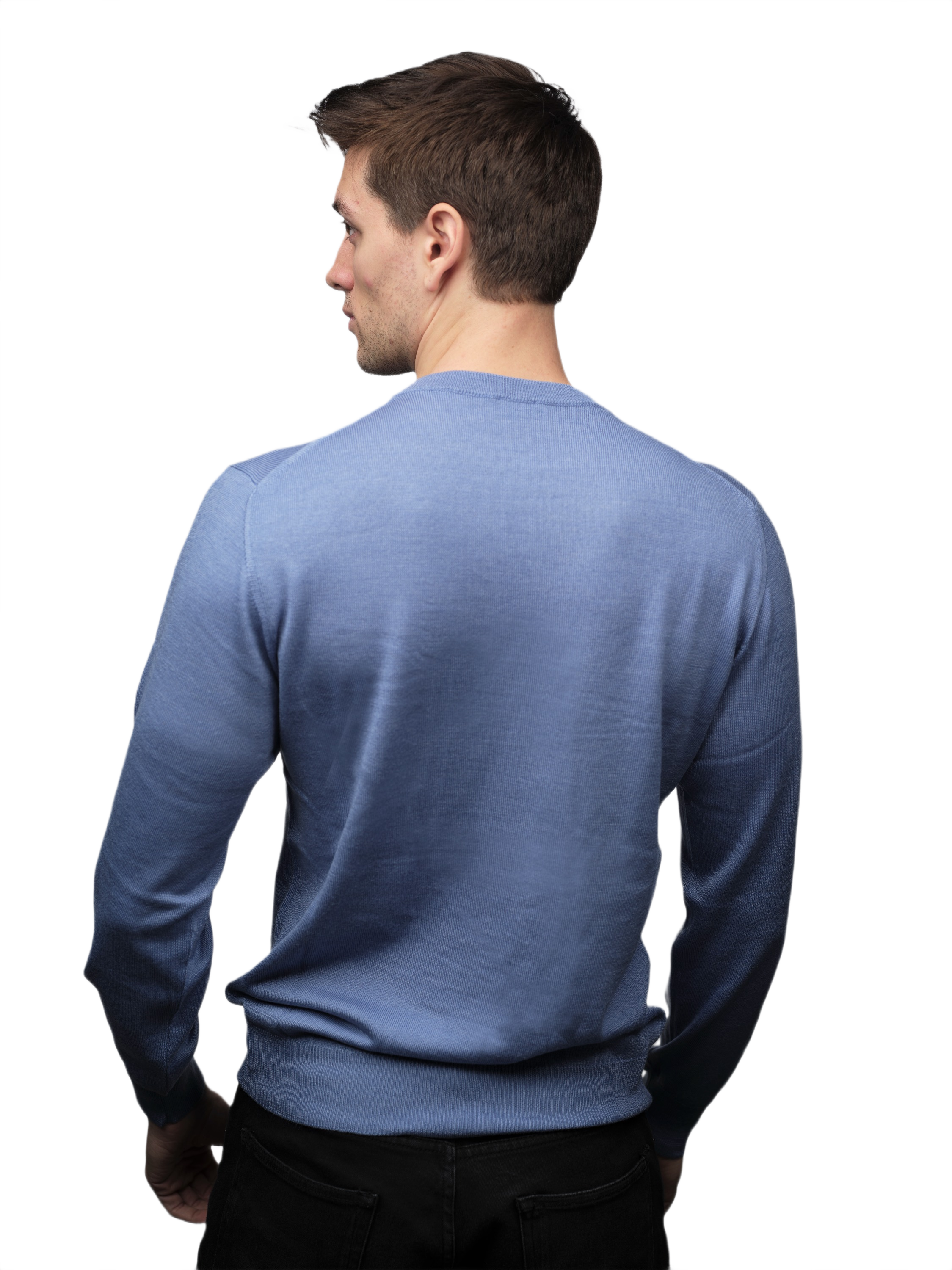 Men's Crew Neck Sweater in Cashmere, Silk and Extrafine Merino Wool Blend-4