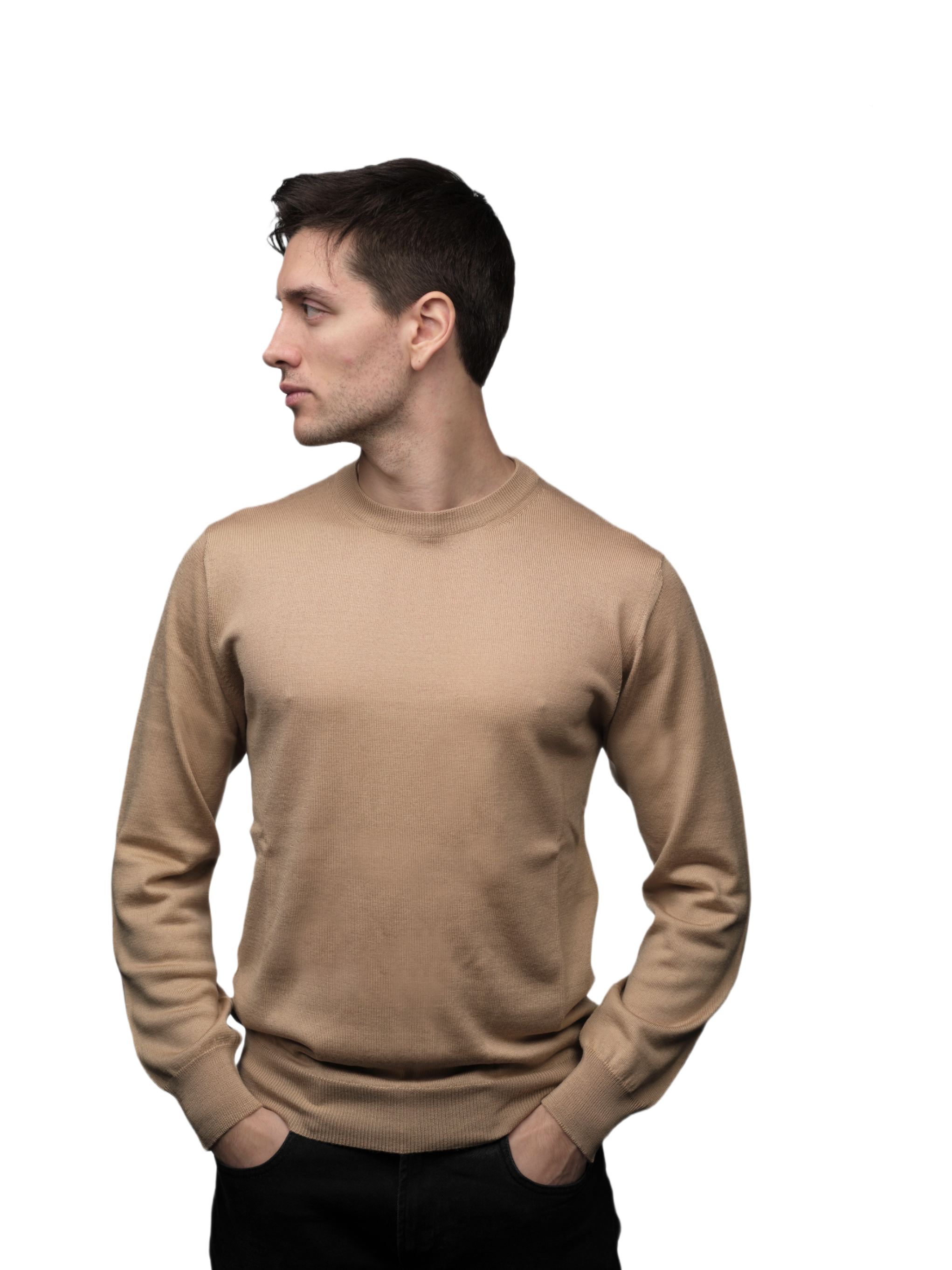 Men's Crew Neck Sweater in Cashmere, Silk and Extrafine Merino Wool Blend-0