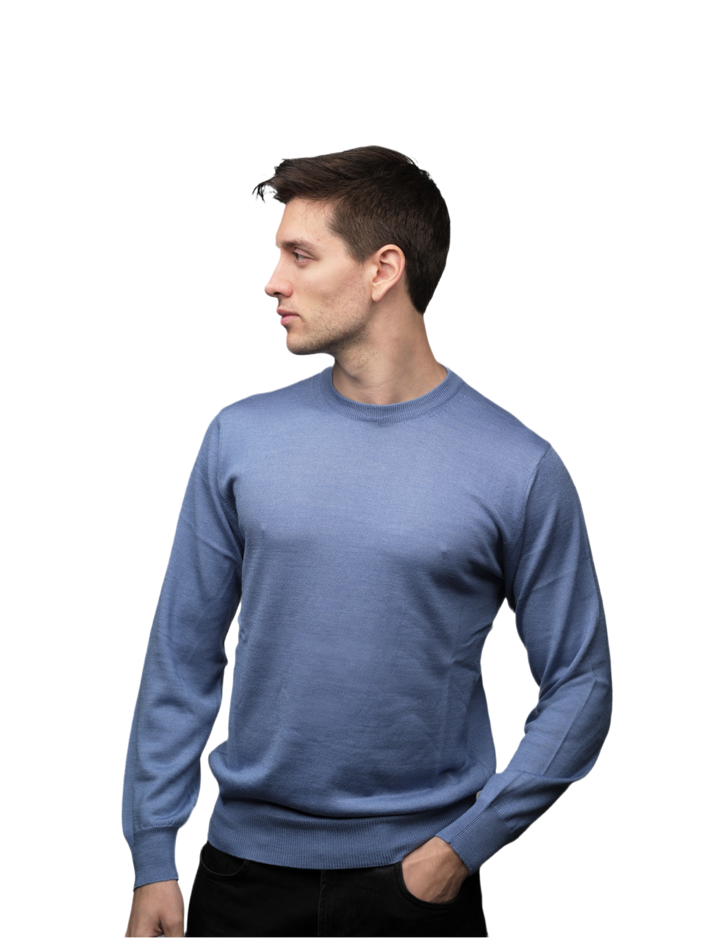 Men's Crew Neck Sweater in Cashmere, Silk and Extrafine Merino Wool Blend-3
