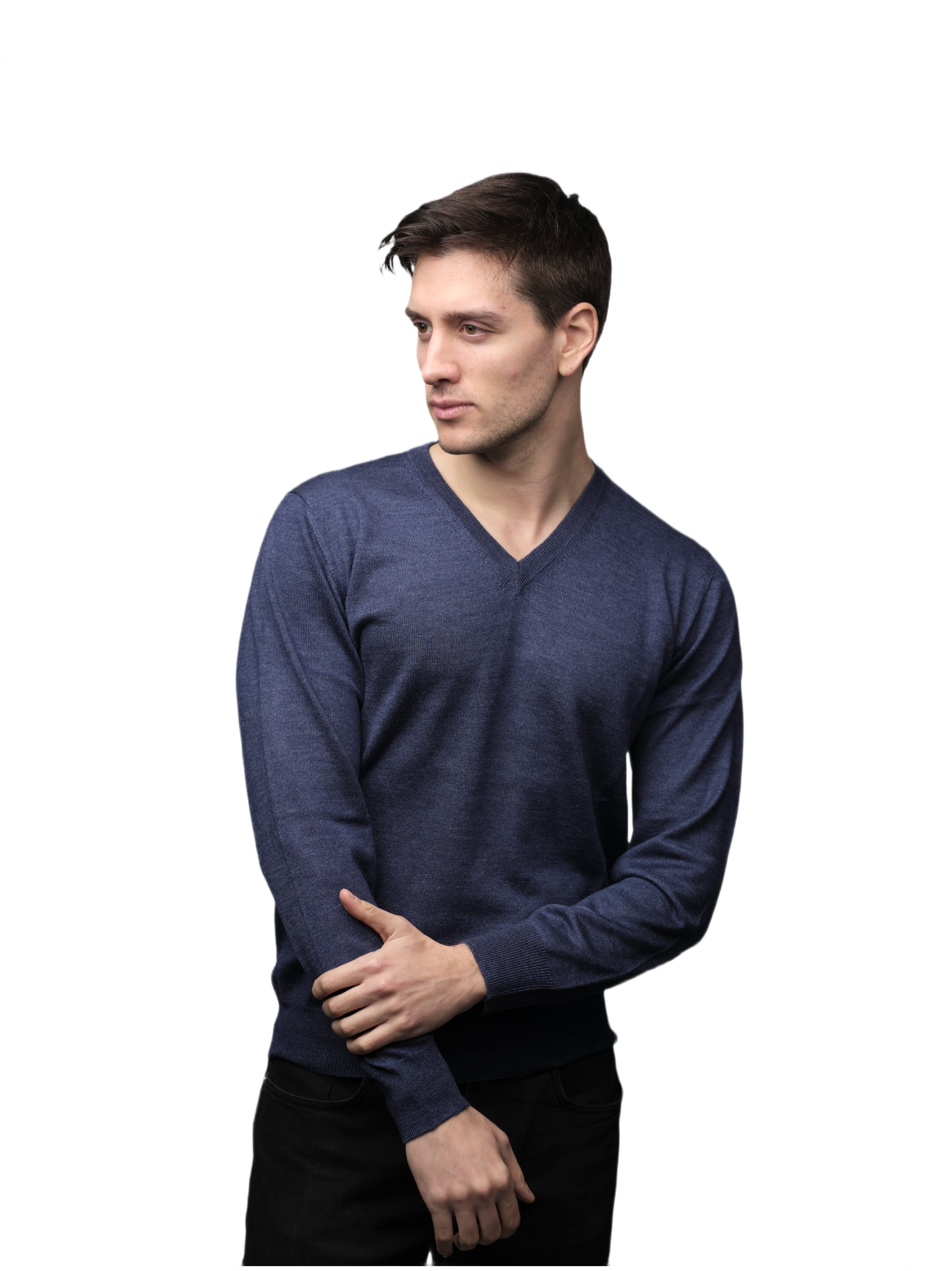 Maglia Uomo in misto Cashmere, Seta e Lana Merino Extrafine Scollo a V-0